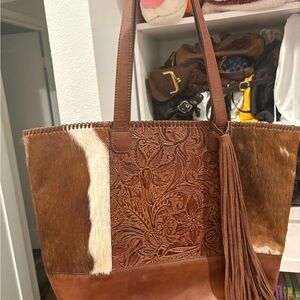Shyanne cowhide genuine Leather Tote Bag with Tassel